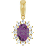 14K Gold Oval Lab-Grown Alexandrite & Natural Diamond Halo-Style Necklace or Pendant - Yellow Gold