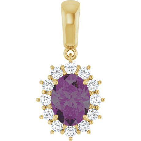 14K Gold Oval Lab-Grown Alexandrite & Natural Diamond Halo-Style Necklace or Pendant - Yellow Gold