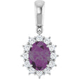 14K Gold Oval Lab-Grown Alexandrite & Natural Diamond Halo-Style Necklace or Pendant - White Gold