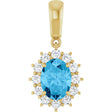 14K Gold Oval Natural Swiss Blue Topaz & Natural Diamond Halo-Style Necklace or Pendant – 1/3 CTW - Yellow Gold