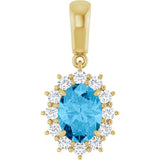 14K Gold Oval Natural Swiss Blue Topaz & Natural Diamond Halo-Style Necklace or Pendant – 1/3 CTW - Yellow Gold