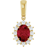 14K Gold Oval Lab-Grown Ruby & Natural Diamond Halo-Style Necklace or Pendant - Yellow Gold