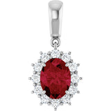 14K Gold Oval Lab-Grown Ruby & Natural Diamond Halo-Style Necklace or Pendant - White Gold