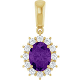 14K Gold Oval Natural Amethyst & Natural Diamond Halo-Style Necklace or Pendant - Yellow Gold