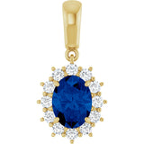 14K Gold Oval Lab-Grown Blue Sapphire & Natural Diamond Halo-Style Necklace or Pendant – 1/3 CTW - Yellow Gold