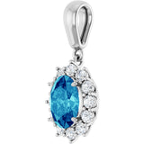 14K Gold Oval Natural Blue Zircon & Natural Diamond Halo-Style Necklace or Pendant - White Gold - view 2