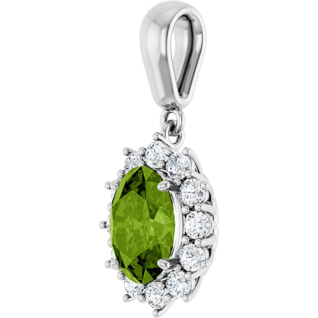 14K Gold Oval Natural Peridot & Natural Diamond Halo-Style Necklace or Pendant - White Gold - view 2