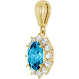 14K Gold Oval Natural Aquamarine & Natural Diamond Halo-Style Necklace or Pendant - Yellow Gold - view 2