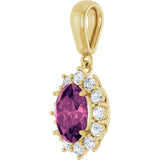 14K Gold Oval Natural Pink Tourmaline & Natural Diamond Halo-Style Necklace or Pendant – 1/3 CTW - Yellow Gold - view 2