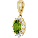 14K Gold Oval Natural Peridot & Natural Diamond Halo-Style Necklace or Pendant - Yellow Gold - view 2