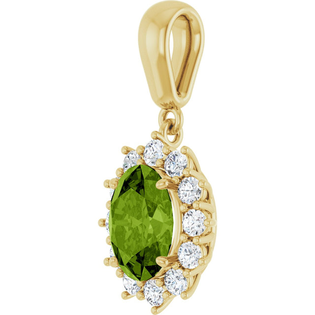 14K Gold Oval Natural Peridot & Natural Diamond Halo-Style Necklace or Pendant - Yellow Gold - view 2