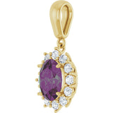 14K Gold Oval Lab-Grown Alexandrite & Natural Diamond Halo-Style Necklace or Pendant - Yellow Gold - view 2