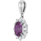 14K Gold Oval Lab-Grown Alexandrite & Natural Diamond Halo-Style Necklace or Pendant - White Gold - view 2