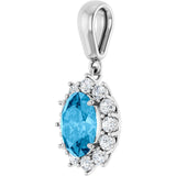 14K Gold Oval Natural Swiss Blue Topaz & Natural Diamond Halo-Style Necklace or Pendant – 1/3 CTW - White Gold - view 2