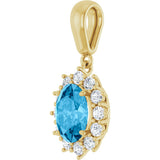 14K Gold Oval Natural Swiss Blue Topaz & Natural Diamond Halo-Style Necklace or Pendant – 1/3 CTW - Yellow Gold - view 2
