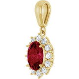 14K Gold Oval Lab-Grown Ruby & Natural Diamond Halo-Style Necklace or Pendant - Yellow Gold - view 2