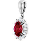 14K Gold Oval Lab-Grown Ruby & Natural Diamond Halo-Style Necklace or Pendant - White Gold - view 2