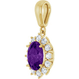 14K Gold Oval Natural Amethyst & Natural Diamond Halo-Style Necklace or Pendant - Yellow Gold - view 2