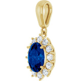 14K Gold Oval Lab-Grown Blue Sapphire & Natural Diamond Halo-Style Necklace or Pendant – 1/3 CTW - Yellow Gold - view 2