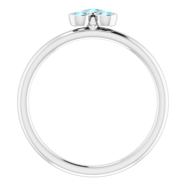 Platinum Round Natural Aquamarine Stackable Bezel-Set Ring – 2.5mm Stones - view 2