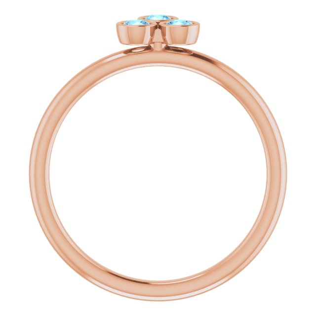 14K Gold Round Natural Aquamarine Stackable Bezel-Set Ring – 2.5mm Stones - Rose Gold - view 2