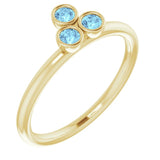 14K Gold Round Natural Aquamarine Stackable Bezel-Set Ring – 2.5mm Stones - Yellow Gold
