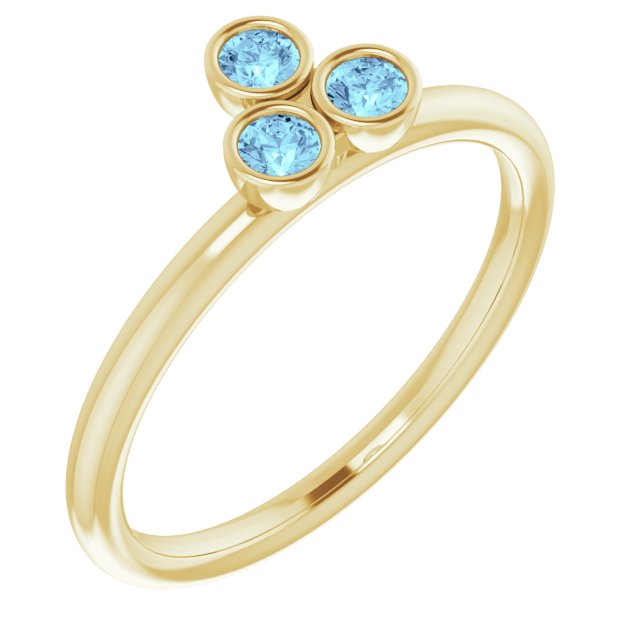 14K Gold Round Natural Aquamarine Stackable Bezel-Set Ring – 2.5mm Stones - Yellow Gold