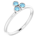 Platinum Round Natural Aquamarine Stackable Bezel-Set Ring – 2.5mm Stones