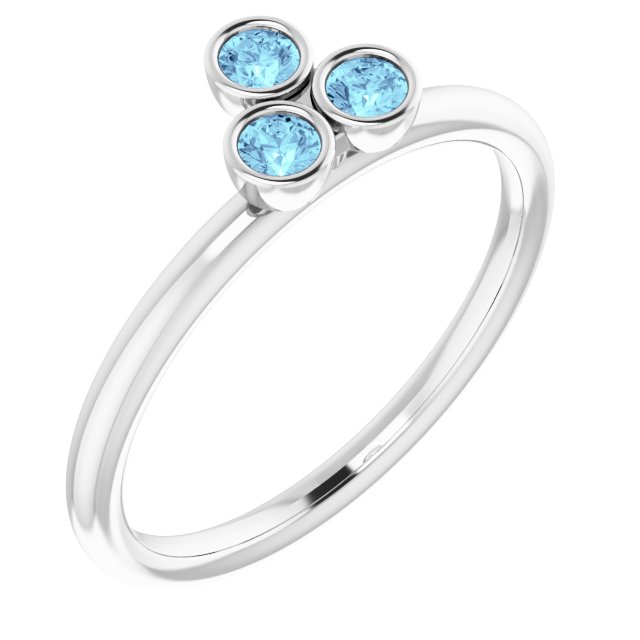 Platinum Round Natural Aquamarine Stackable Bezel-Set Ring – 2.5mm Stones