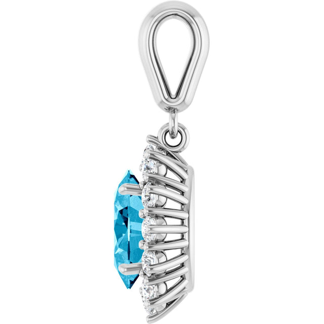 14K Gold Oval Natural Aquamarine & Natural Diamond Halo-Style Necklace or Pendant - White Gold - view 3