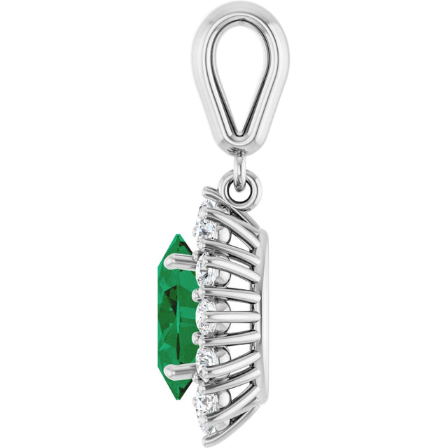 14K Gold Oval Lab-Grown Emerald & Natural Diamond Halo-Style Necklace or Pendant - White Gold - view 3