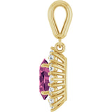 14K Gold Oval Natural Pink Tourmaline & Natural Diamond Halo-Style Necklace or Pendant – 1/3 CTW - Yellow Gold - view 3