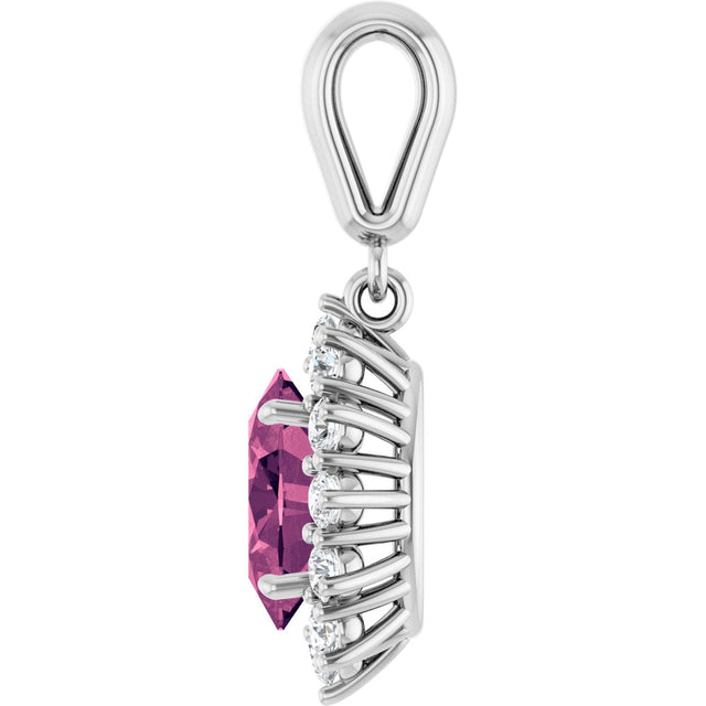 14K Gold Oval Natural Pink Tourmaline & Natural Diamond Halo-Style Necklace or Pendant – 1/3 CTW - White Gold - view 3