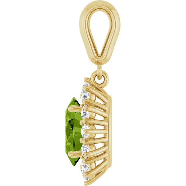 14K Gold Oval Natural Peridot & Natural Diamond Halo-Style Necklace or Pendant - Yellow Gold - view 3