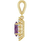 14K Gold Oval Lab-Grown Alexandrite & Natural Diamond Halo-Style Necklace or Pendant - Yellow Gold - view 3