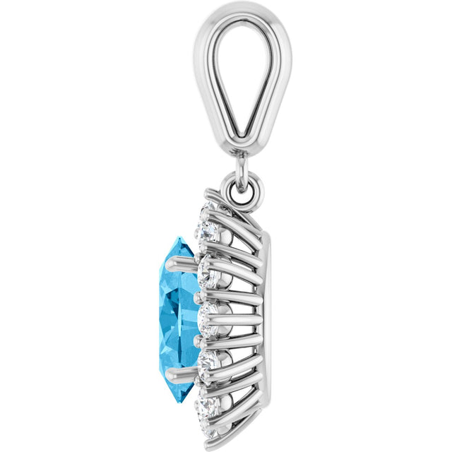 14K Gold Oval Natural Swiss Blue Topaz & Natural Diamond Halo-Style Necklace or Pendant – 1/3 CTW - White Gold - view 3