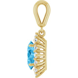 14K Gold Oval Natural Swiss Blue Topaz & Natural Diamond Halo-Style Necklace or Pendant – 1/3 CTW - Yellow Gold - view 3