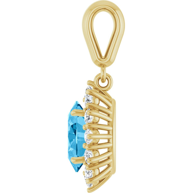 14K Gold Oval Natural Swiss Blue Topaz & Natural Diamond Halo-Style Necklace or Pendant – 1/3 CTW - Yellow Gold - view 3