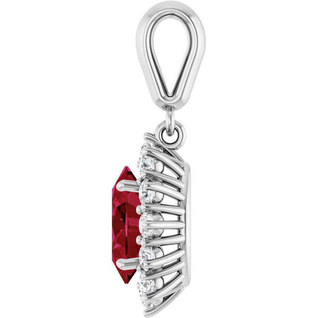 14K Gold Oval Lab-Grown Ruby & Natural Diamond Halo-Style Necklace or Pendant - White Gold - view 3