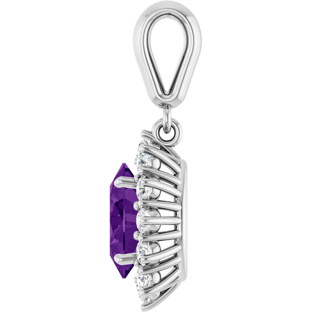 14K Gold Oval Natural Amethyst & Natural Diamond Halo-Style Necklace or Pendant - White Gold - view 3