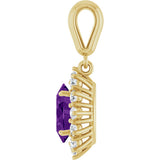 14K Gold Oval Natural Amethyst & Natural Diamond Halo-Style Necklace or Pendant - Yellow Gold - view 3