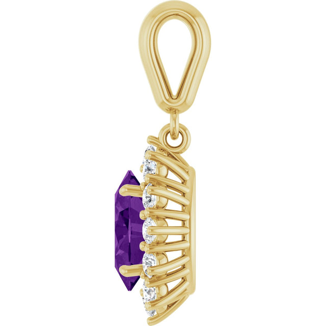 14K Gold Oval Natural Amethyst & Natural Diamond Halo-Style Necklace or Pendant - Yellow Gold - view 3