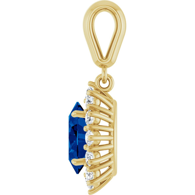 14K Gold Oval Lab-Grown Blue Sapphire & Natural Diamond Halo-Style Necklace or Pendant – 1/3 CTW - Yellow Gold - view 3