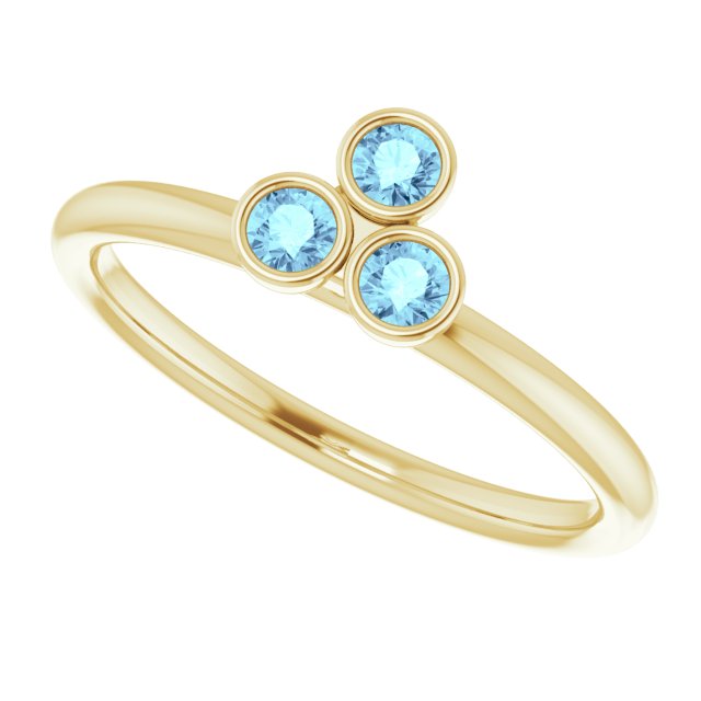 14K Gold Round Natural Aquamarine Stackable Bezel-Set Ring – 2.5mm Stones - Yellow Gold - view 5