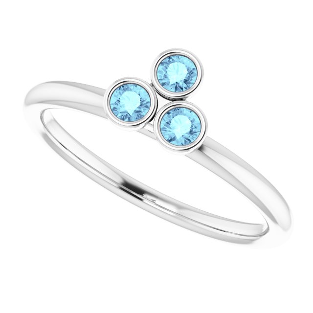 Platinum Round Natural Aquamarine Stackable Bezel-Set Ring – 2.5mm Stones - view 5