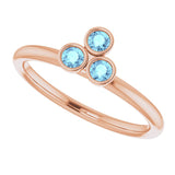 14K Gold Round Natural Aquamarine Stackable Bezel-Set Ring – 2.5mm Stones - Rose Gold - view 5