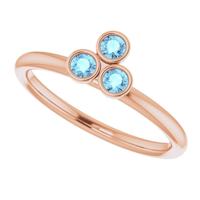 14K Gold Round Natural Aquamarine Stackable Bezel-Set Ring – 2.5mm Stones - Rose Gold - view 5
