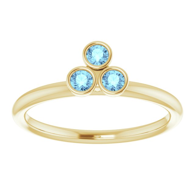 14K Gold Round Natural Aquamarine Stackable Bezel-Set Ring – 2.5mm Stones - Yellow Gold - view 3
