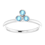 14K Gold Round Natural Aquamarine Stackable Bezel-Set Ring – 2.5mm Stones - White Gold - view 3