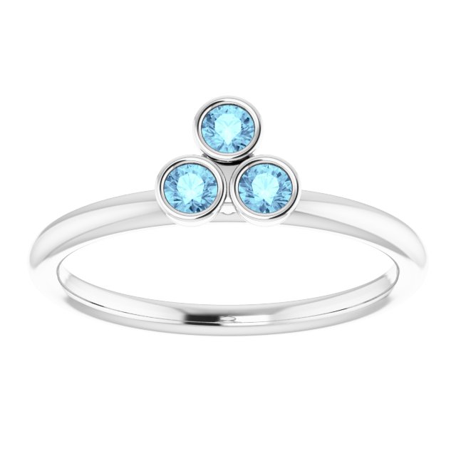 14K Gold Round Natural Aquamarine Stackable Bezel-Set Ring – 2.5mm Stones - White Gold - view 3